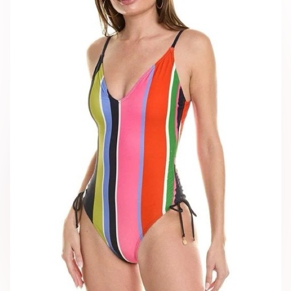 KATE SPADE - BNWT - Plunge V Multicolor Stripe One Piece - Medium - Picture 1 of 8